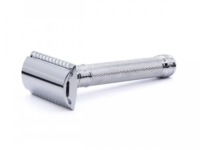 Máquina de barbear clássica Edwin Jagger DE89 Chrome Knurled DE Safety Razor (Closed Comb).